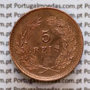 Portugal, 5 Reis 1893 bronze coin of King Carlos I, (XF-), World Coins Portugal KM 530
