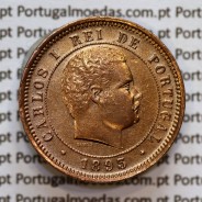Portugal, 5 Reis 1893 bronze coin of King Carlos I, (XF-), World Coins Portugal KM 530