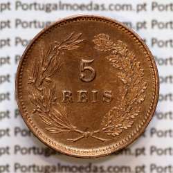 Portugal, 5 Reis 1893 bronze coin of King Carlos I, (XF-), World Coins Portugal KM 530