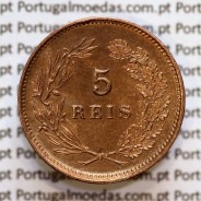 Portugal, 5 Reis 1893 bronze coin of King Carlos I, (XF-), World Coins Portugal KM 530