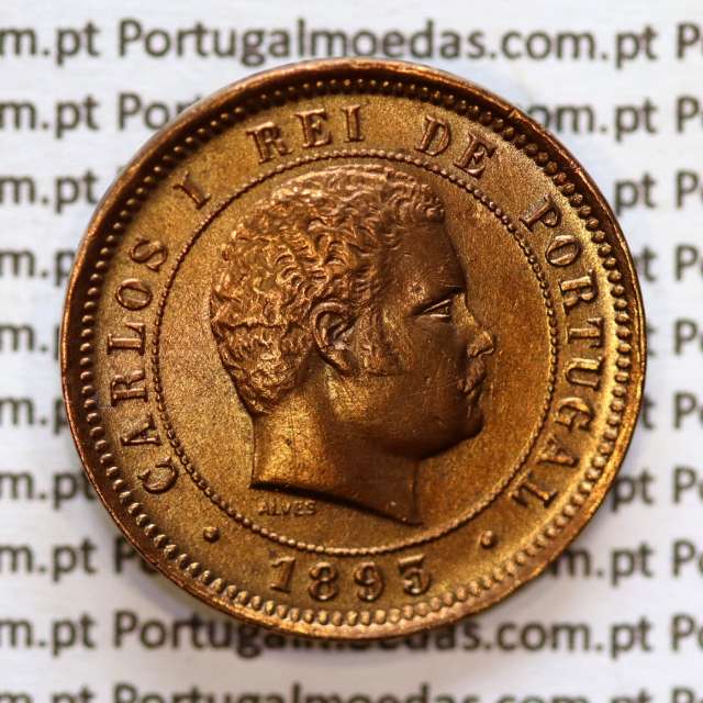 Portugal, 5 Reis 1893 bronze coin of King Carlos I, (XF-), World Coins Portugal KM 530