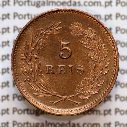 Portugal, 5 Reis 1893 bronze coin of King Carlos I, (XF-), World Coins Portugal KM 530