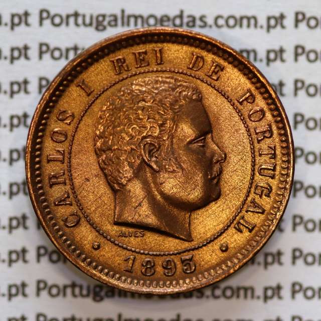 Portugal, 5 Reis 1893 bronze coin of King Carlos I, (XF-), World Coins Portugal KM 530