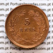 Portugal, 5 Reis 1893 bronze coin of King Carlos I, (XF-), World Coins Portugal KM 530
