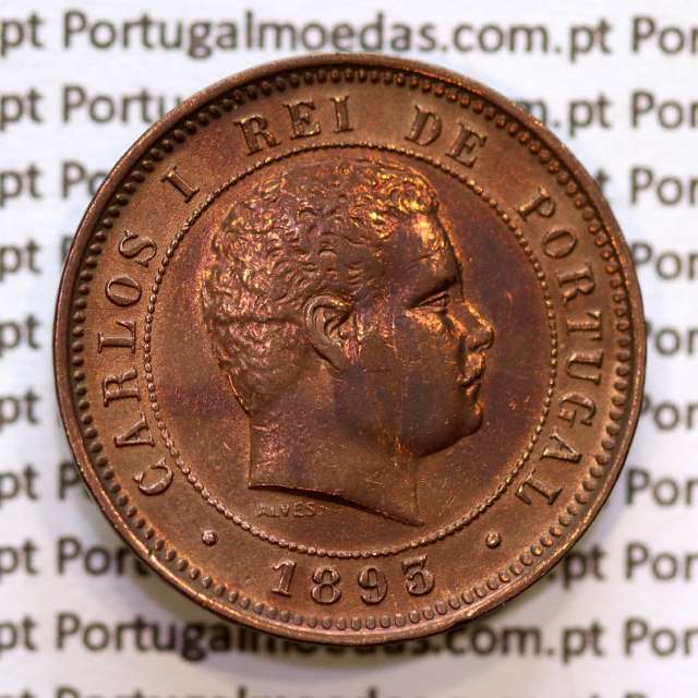 Portugal, 5 Reis 1893 bronze coin of King Carlos I, (VF+/XF-), World Coins Portugal KM 530