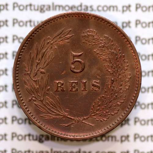 Portugal, 5 Reis 1893 bronze coin of King Carlos I, (VF+/XF-), World Coins Portugal KM 530
