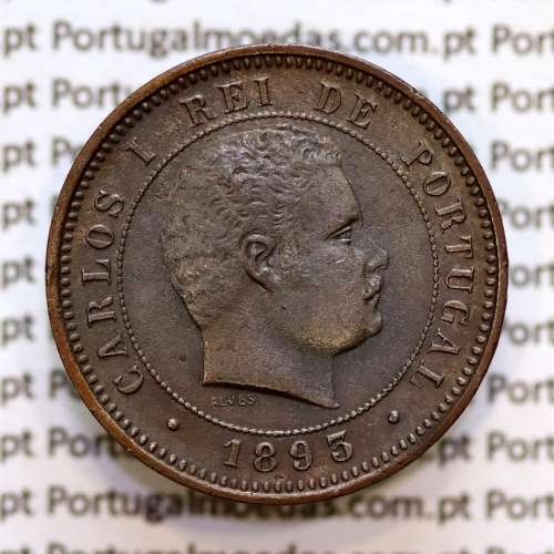 Portugal, 5 Reis 1893 bronze coin of King Carlos I, (VF+/XF-), World Coins Portugal KM 530