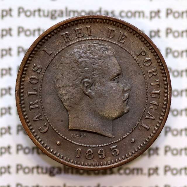 5 réis 1893 bronze D. Carlos I, (MBC+/Bela-), World Coins Portugal KM 530