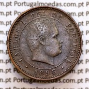 Portugal, 5 Reis 1893 bronze coin of King Carlos I, (VF+/XF-), World Coins Portugal KM 530