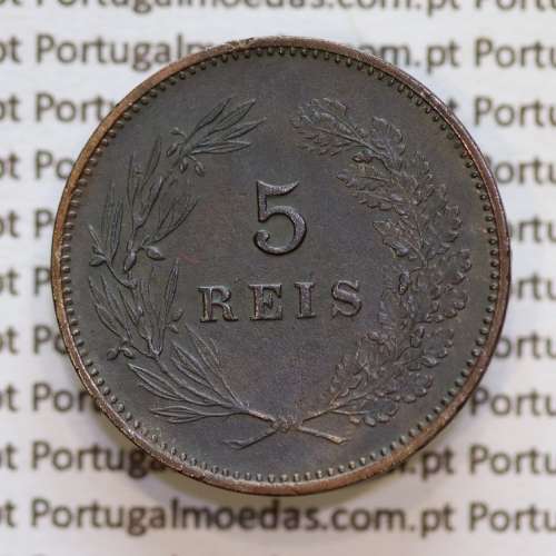 Portugal, 5 Reis 1893 bronze coin of King Carlos I, (VF+/XF-), World Coins Portugal KM 530