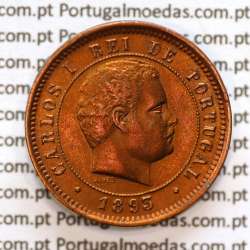 Portugal, 5 Reis 1893 bronze coin of King Carlos I, (VF+/XF-), World Coins Portugal KM 530