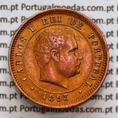 5 réis 1893 bronze D. Carlos I, (MBC+/Bela-), World Coins Portugal KM 530