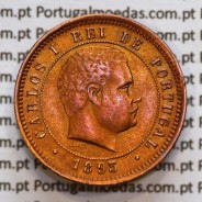 5 réis 1893 bronze D. Carlos I, (MBC+/Bela-), World Coins Portugal KM 530