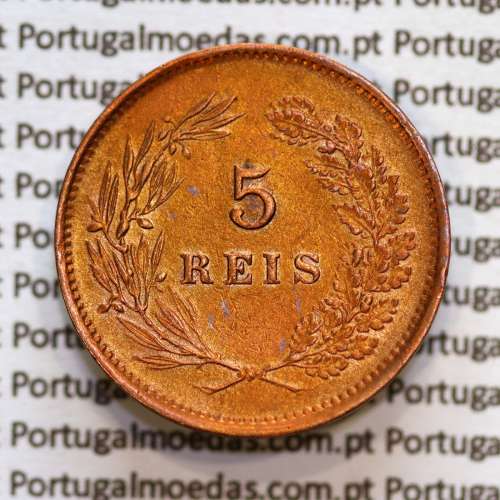 5 réis 1893 bronze D. Carlos I, (MBC+/Bela-), World Coins Portugal KM 530