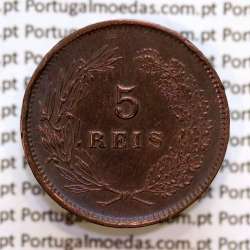 Portugal, 5 Reis 1893 bronze coin of King Carlos I, (VF+), World Coins Portugal KM 530