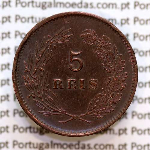 Portugal, 5 Reis 1893 bronze coin of King Carlos I, (VF+), World Coins Portugal KM 530
