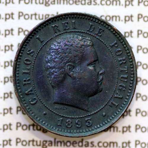5 réis 1893 bronze D. Carlos I, (MBC+Bela-), World Coins Portugal KM 530