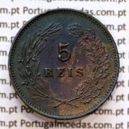 Portugal, 5 Reis 1893 bronze coin of King Carlos I, (VF+/XF-), World Coins Portugal KM 530