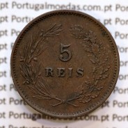 Portugal, 5 Reis 1893 bronze coin of King Carlos I, (VF), World Coins Portugal KM 530