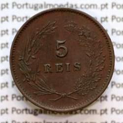 Portugal, 5 Reis 1893 bronze coin of King Carlos I, (VF), World Coins Portugal KM 530