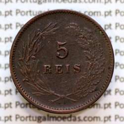 Portugal, 5 Reis 1893 bronze coin of King Carlos I, (VF), World Coins Portugal KM 530