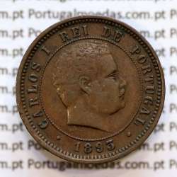 5 réis 1893 bronze D. Carlos I, (MBC), World Coins Portugal KM 530