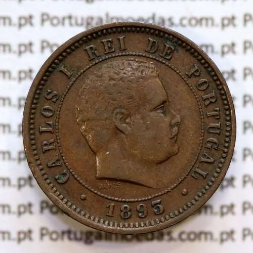 5 réis 1893 bronze D. Carlos I, (MBC), World Coins Portugal KM 530