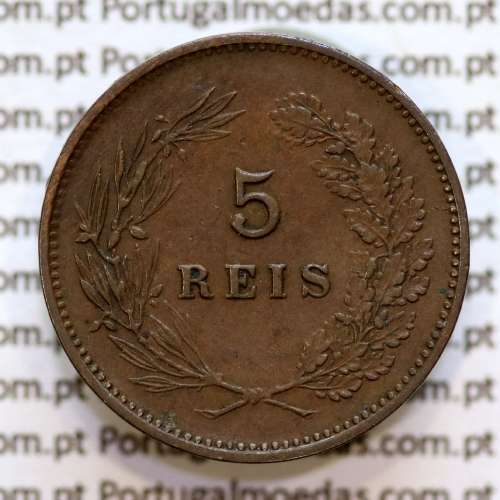 5 réis 1893 bronze D. Carlos I, (MBC), World Coins Portugal KM 530