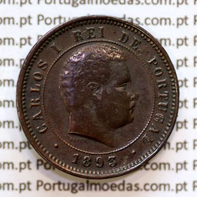 Portugal, 5 Reis 1893 bronze coin of King Carlos I, (VF), World Coins Portugal KM 530