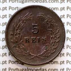 Portugal, 5 Reis 1893 bronze coin of King Carlos I, (VF), World Coins Portugal KM 530
