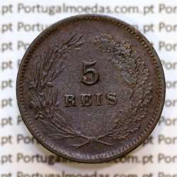 Portugal, 5 Reis 1893 bronze coin of King Carlos I, (VF), World Coins Portugal KM 530