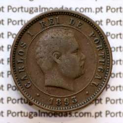 5 réis 1893 bronze D. Carlos I, (MBC), World Coins Portugal KM 530