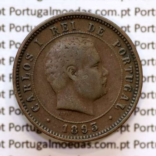 5 réis 1893 bronze D. Carlos I, (MBC), World Coins Portugal KM 530
