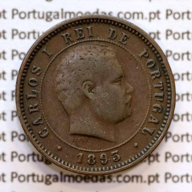 5 réis 1893 bronze D. Carlos I, (MBC), World Coins Portugal KM 530