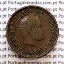 5 réis 1893 bronze D. Carlos I, (MBC), World Coins Portugal KM 530
