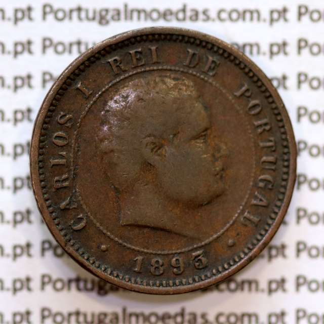 5 réis 1893 bronze D. Carlos I, (MBC), World Coins Portugal KM 530