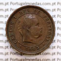 5 réis 1893 bronze D. Carlos I, (MBC-), World Coins Portugal KM 530