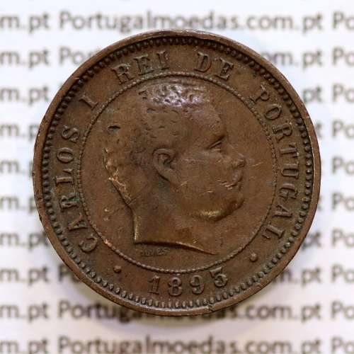 5 réis 1893 bronze D. Carlos I, (MBC-), World Coins Portugal KM 530