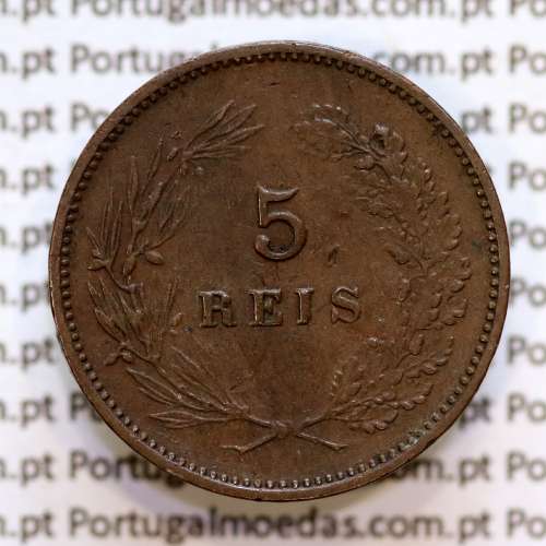 Portugal, 5 Reis 1893 bronze coin of King Carlos I, (VF-), World Coins Portugal KM 530