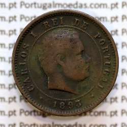 5 réis 1893 bronze D. Carlos I, (BC+), World Coins Portugal KM 530
