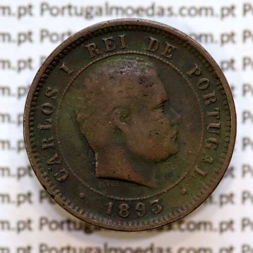 Portugal, 5 Reis 1893 bronze coin of King Carlos I, (F+), World Coins Portugal KM 530