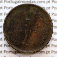 Portugal, 5 Reis 1893 bronze coin of King Carlos I, (F+), World Coins Portugal KM 530