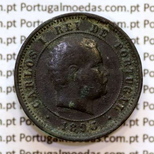 Portugal, 5 Reis 1893 bronze coin of King Carlos I, (F+), World Coins Portugal KM 530