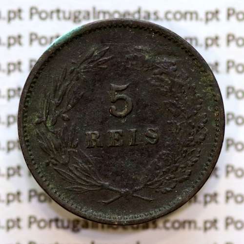 Portugal, 5 Reis 1893 bronze coin of King Carlos I, (F+), World Coins Portugal KM 530