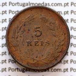 Portugal, 5 Reis 1893 bronze coin of King Carlos I, (F+), World Coins Portugal KM 530