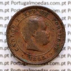 Portugal, 5 Reis 1893 bronze coin of King Carlos I, (F+), World Coins Portugal KM 530
