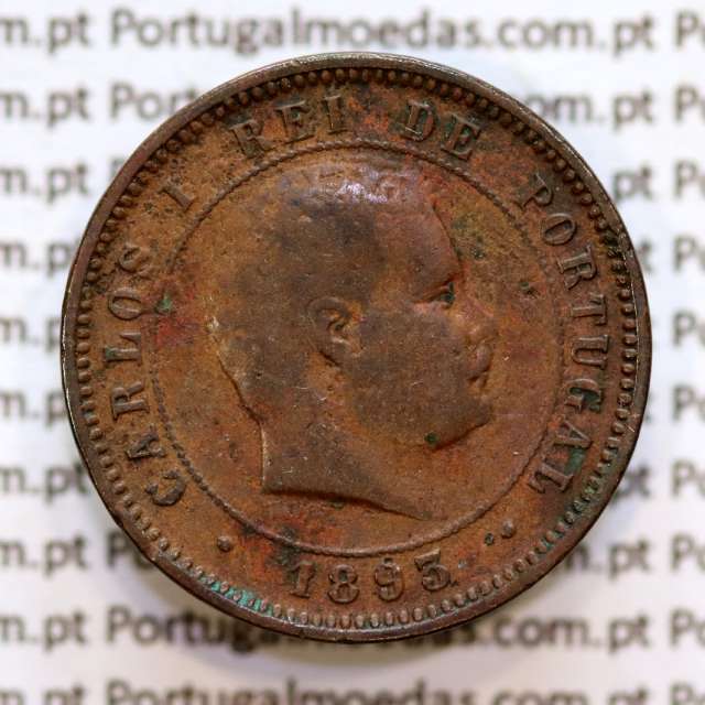 Portugal, 5 Reis 1893 bronze coin of King Carlos I, (F+), World Coins Portugal KM 530