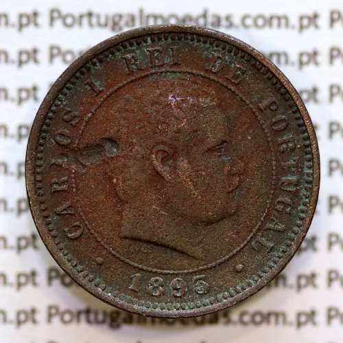 Portugal, 5 Reis 1893 bronze coin of King Carlos I, (F), World Coins Portugal KM 530
