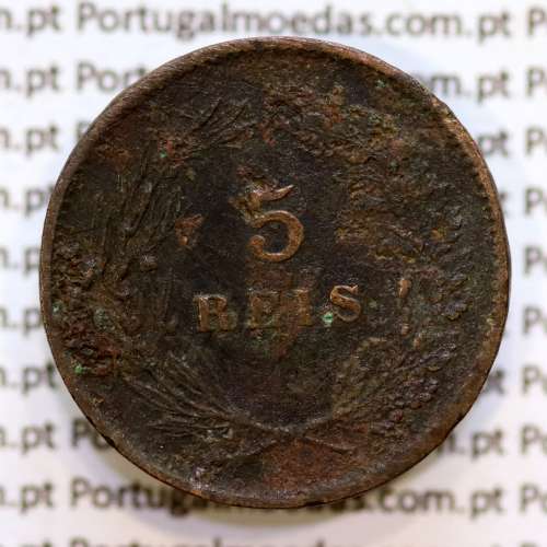 Portugal, 5 Reis 1893 bronze coin of King Carlos I, (F-), World Coins Portugal KM 530