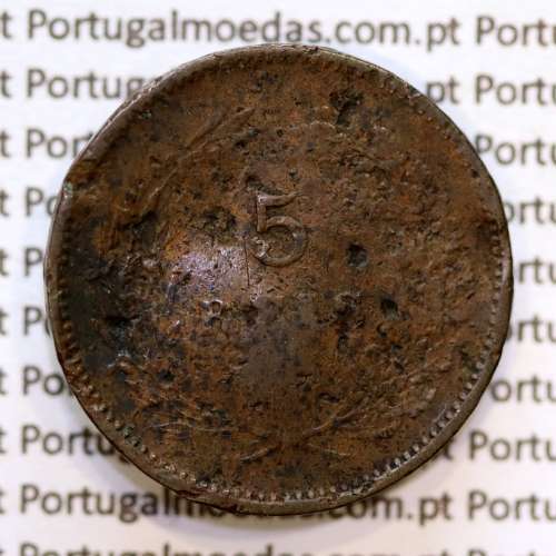Portugal, 5 Reis 1893 bronze coin of King Carlos I, (F-), World Coins Portugal KM 530